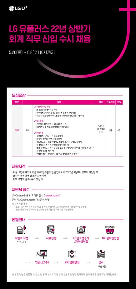 LG 유플러스 22년 상반기 회계 직무 신입 수시 채용